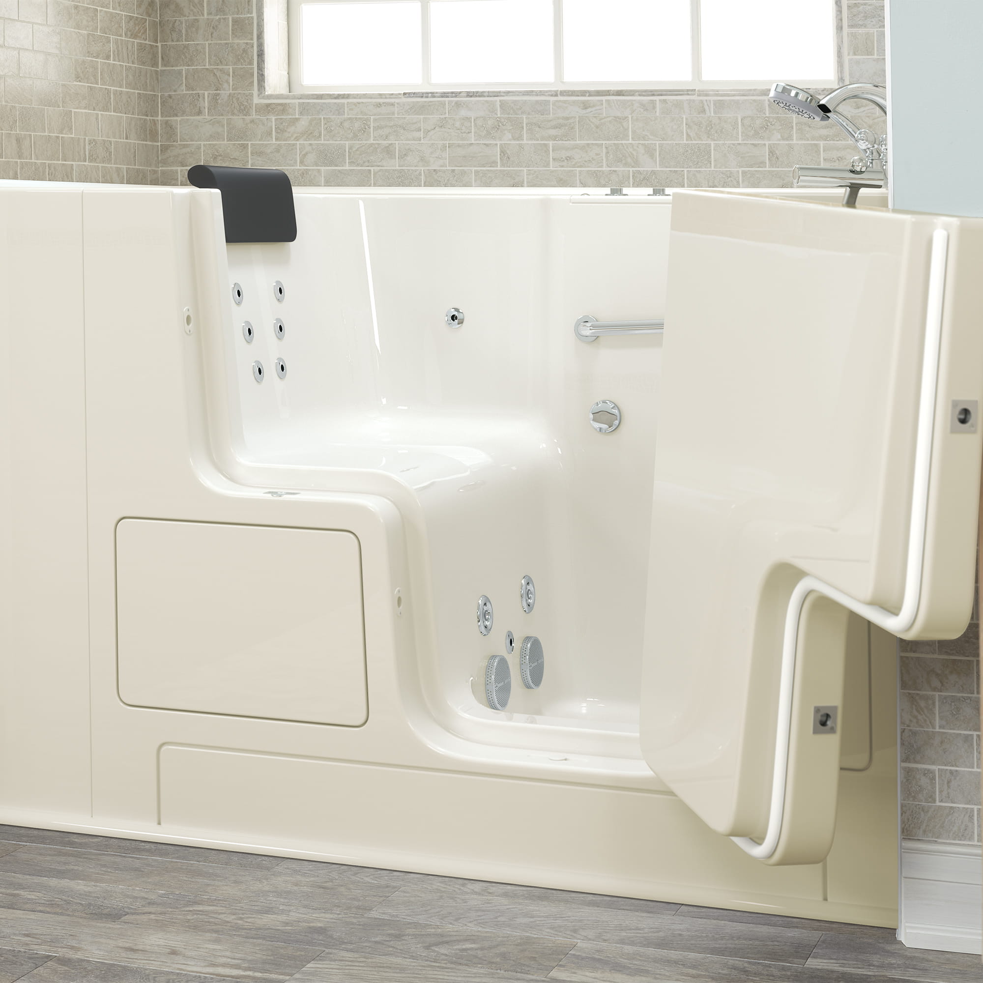 Gelcoat Premium Series 32 x 52 -Inch Walk-in Tub With Whirlpool System - Right-Hand Drain With Faucet